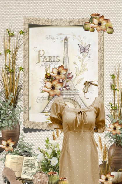 beige dress &amp; ball bag Paris