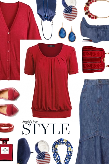 Denim blue & red- combinação de moda