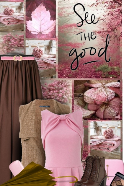 Pink & brown see the good- コーディネート
