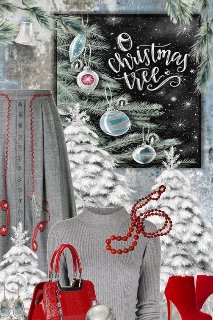 Grey & red Christmas- Модное сочетание