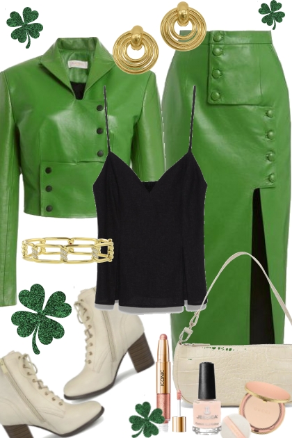Green Leather- combinação de moda