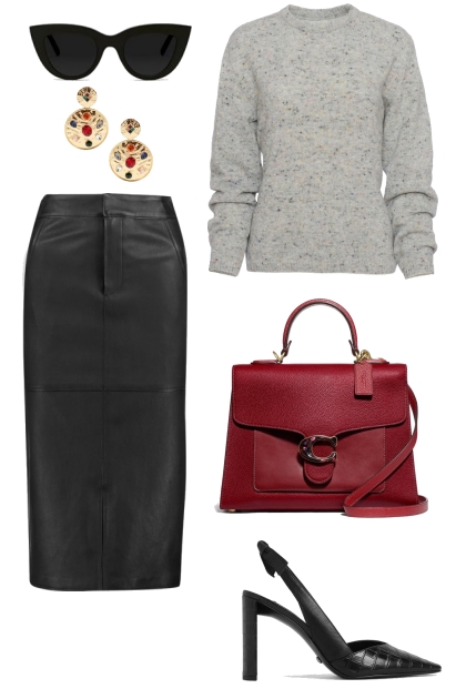 Black leather skirt- combinação de moda