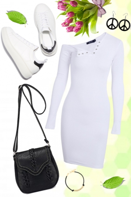 141/ White dress- Modna kombinacija