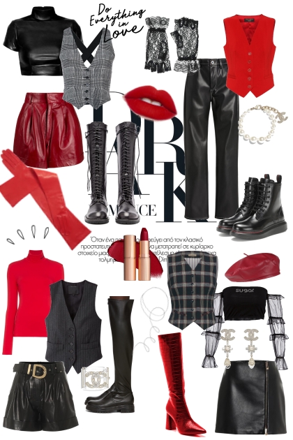 Vests and red lipstick- Fashion set