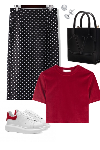 Red, Black, White Polka Dots- Combinaciónde moda