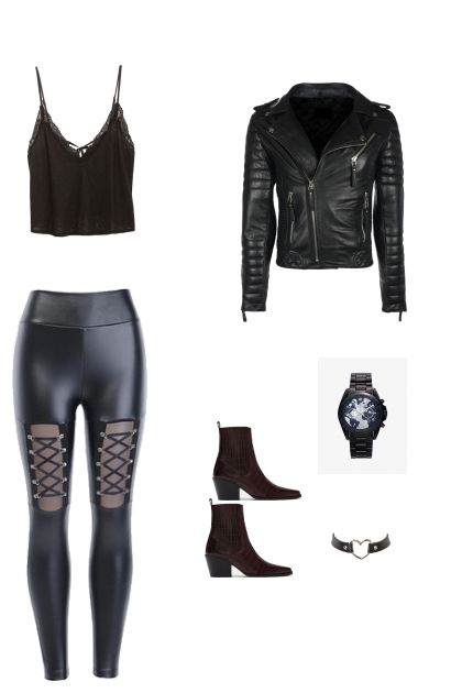 Black leather outfit- Modna kombinacija
