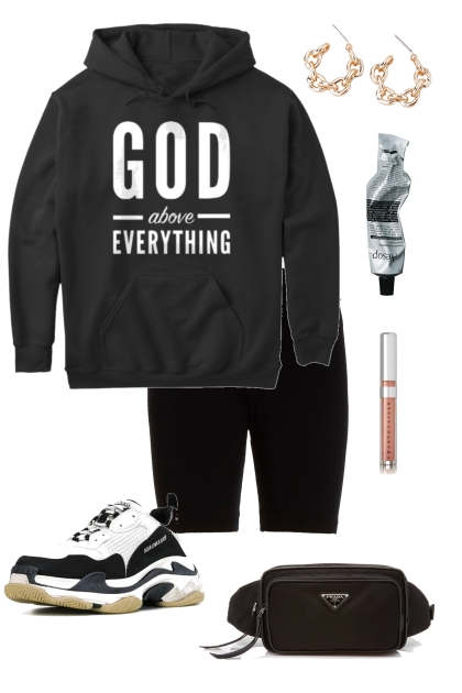 God Above Everything Blk Hoodie Casual Outfit