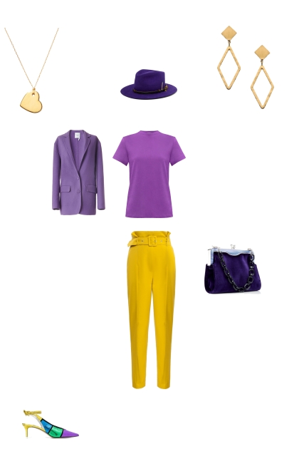 Контрастное сочетание фиолетового и желтого- combinação de moda