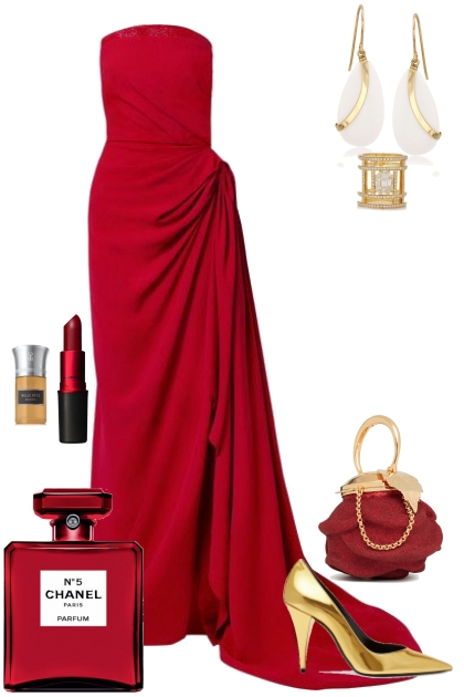 Red and golden glamour- Modna kombinacija