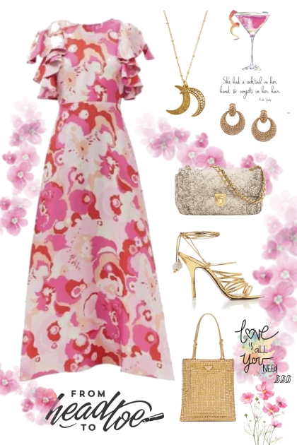 Flowers in pink and gold - combinação de moda