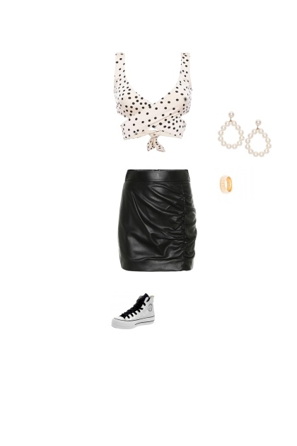 Skirt and poka dot top- Combinaciónde moda