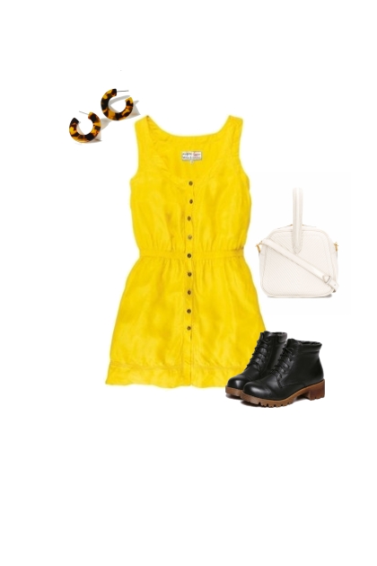Casual2-Monocromática-Vestido amarillo.- combinação de moda