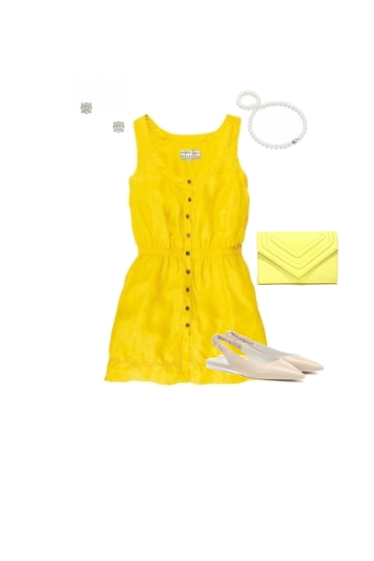 Casual4-Monocromática-Vestido amarillo.- Modna kombinacija