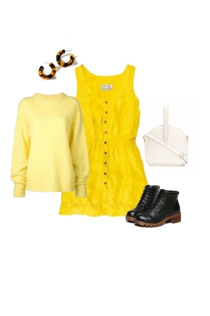 Casual5-Monocromática-Vestido amarillo.- Modna kombinacija
