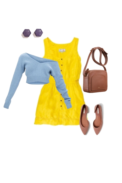 Casual-ComplementarioDividido-Vestido amarillo.- Combinazione di moda