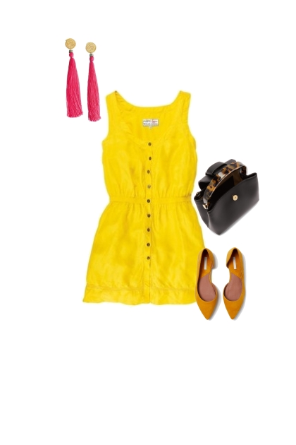 Casual2-Tríada-Vestido amarillo.- Modna kombinacija