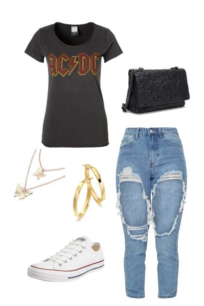 graphic tee with ripped jeans- Fashion set