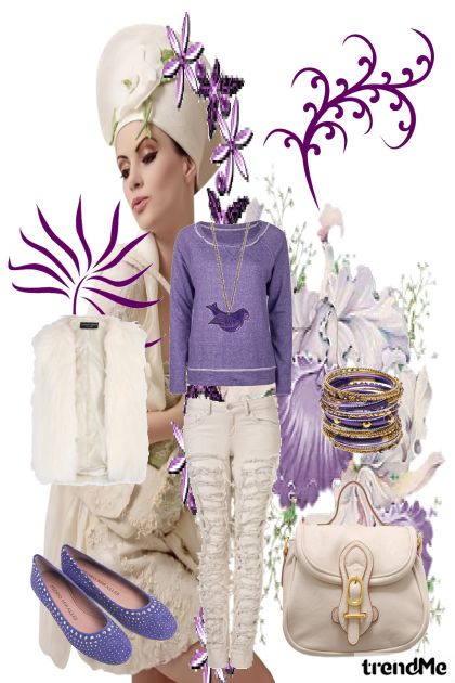 Purple and white for long walks- Fashion set