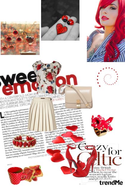 Red vintage look- combinação de moda