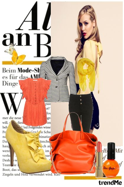 Orange, yellow and black- white- Combinaciónde moda