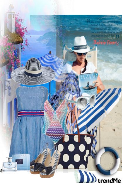 Blue for beach- combinação de moda