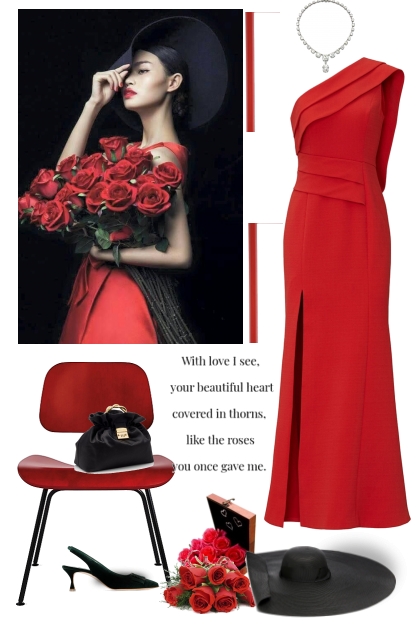 Red roses and black hat- Modna kombinacija