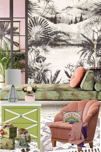 Pink and green interiors- Fashion set