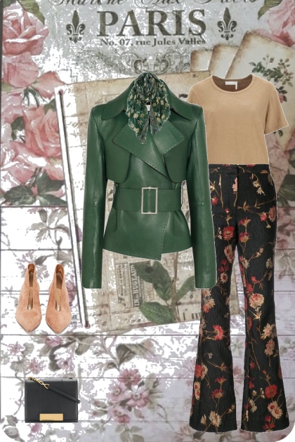 Green Leather Jacket- Fashion set