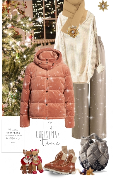 Velvet puffer for Christmas time- Combinaciónde moda