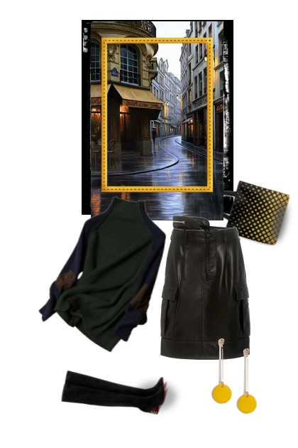Yellow touch in a dark day- Fashion set