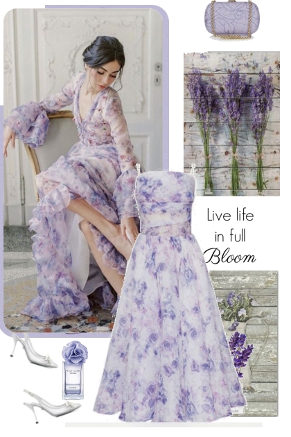 Violet flowers dress- Modekombination