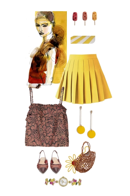Yellow plated mini skirt