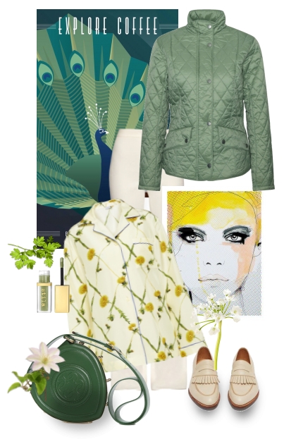 Green quilted jacket- Combinaciónde moda