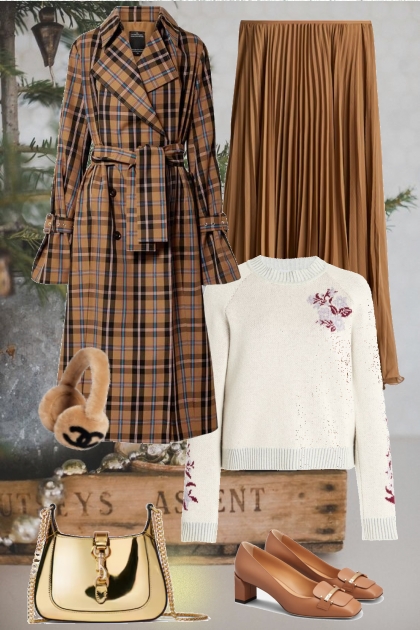 Pleated brown skirt- Modna kombinacija