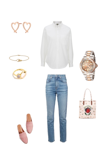 romatic white shirt and jeans - Modna kombinacija