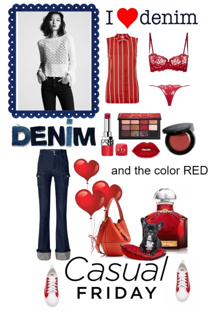 denim and Red- Modna kombinacija