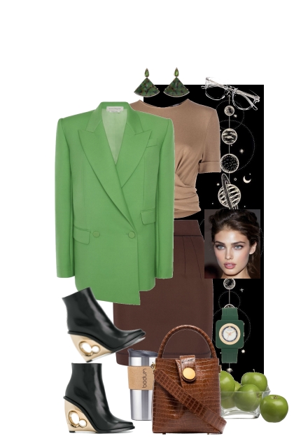 Green blazer- combinação de moda