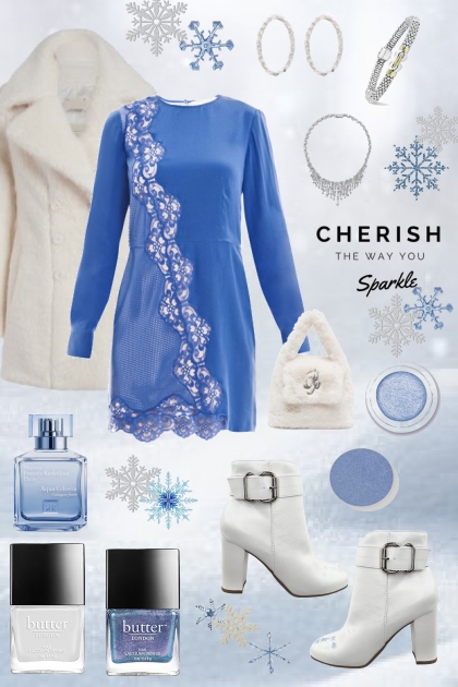 Blue Dress In Snow- Модное сочетание