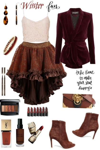 Brown Ruffled Skirt- Modekombination