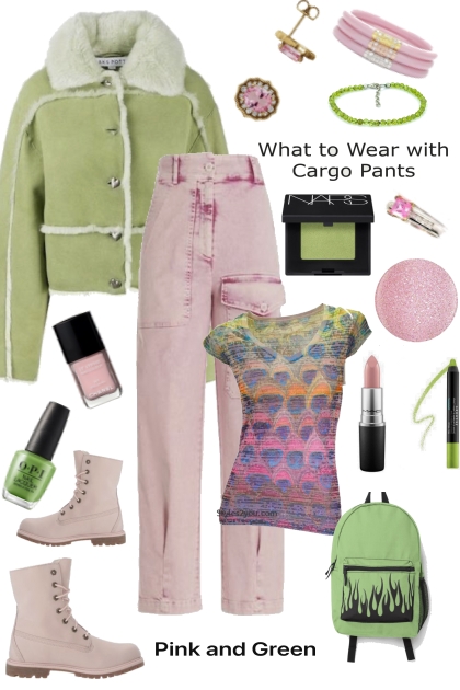 Pink And Green Cargo Outfit- Modna kombinacija