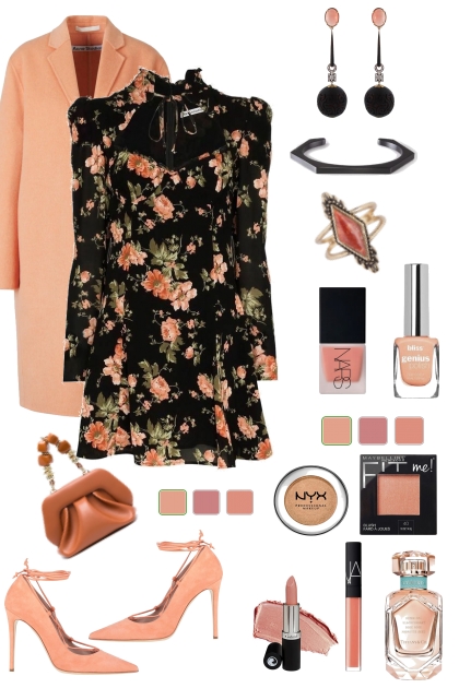 Peach and Black Dress- Modna kombinacija