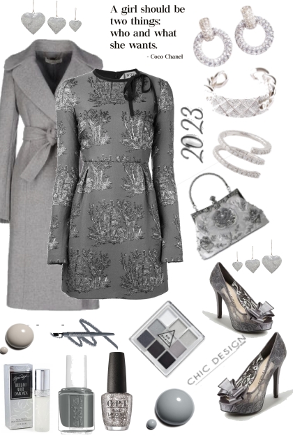 Gray Coat and Dress- combinação de moda