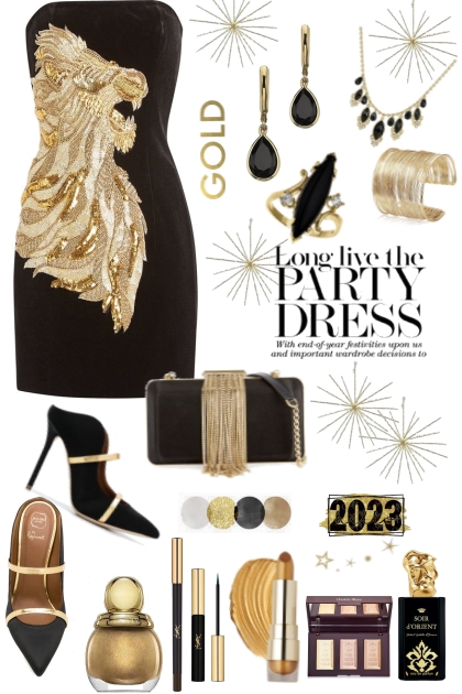 Gold And Black Party Dress 1- Modna kombinacija
