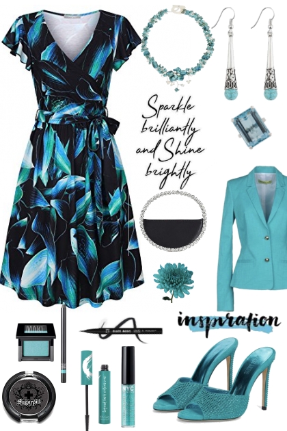 Black and Aqua Dress- combinação de moda
