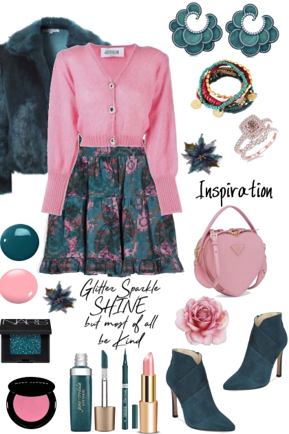 Teal Print Skirt- combinação de moda