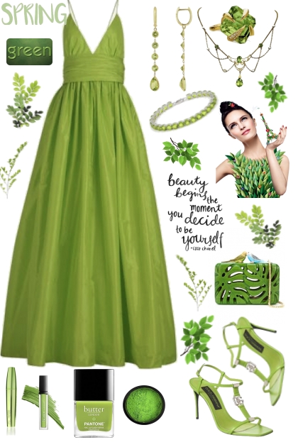 Green Dress- combinação de moda