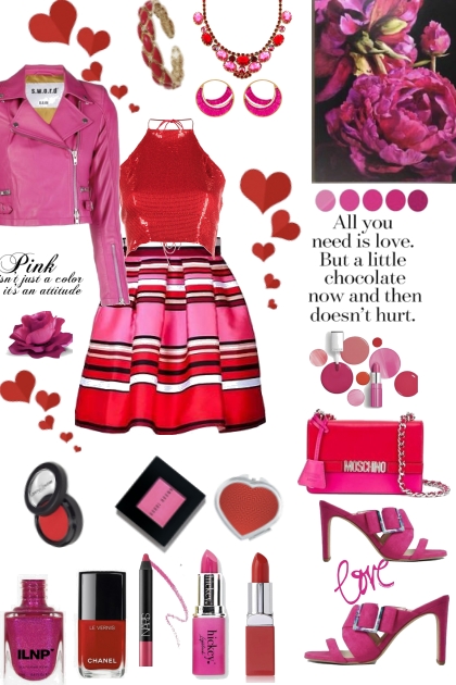 Red And Pink Valentine Set- Combinazione di moda