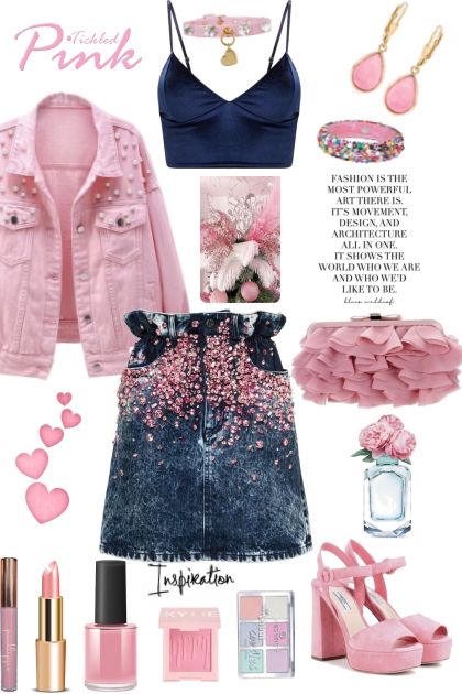Pink Denim Jacket- combinação de moda