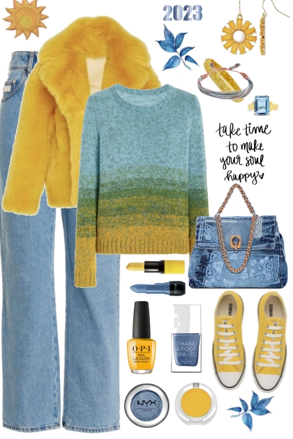 Blue And Yellow Sweater- Fashion set