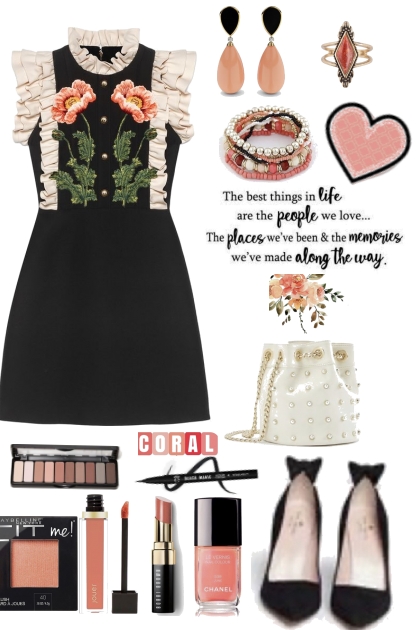 Black and Coral Dress- Modna kombinacija